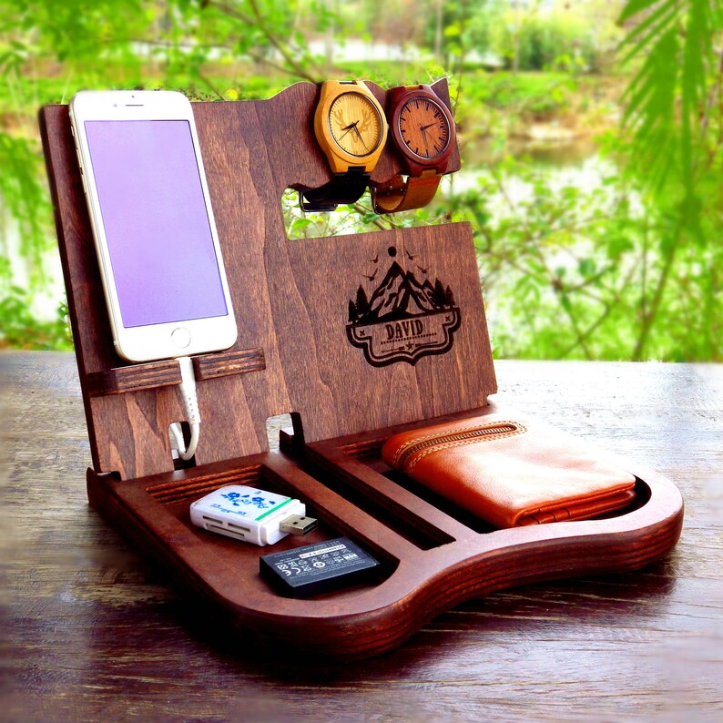 Personalized Docking Station,Charging Station,Glasses Holder,Nightstand Valet,Desk Organizer,New Job Gift,Gift for Husband,Men Dock Station