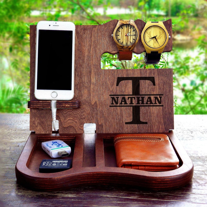 Personalized Docking Station,Charging Station,Glasses Holder,Nightstand Valet,Desk Organizer,New Job Gift,Gift for Husband,Men Dock Station