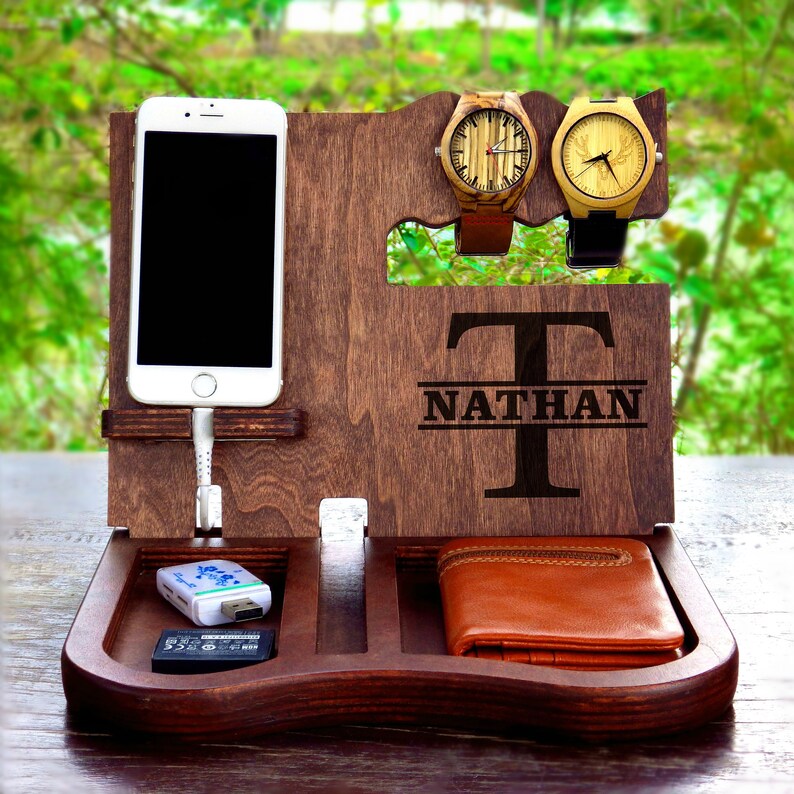 Personalized Docking Station,Charging Station,Glasses Holder,Nightstand Valet,Desk Organizer,New Job Gift,Gift for Husband,Men Dock Station