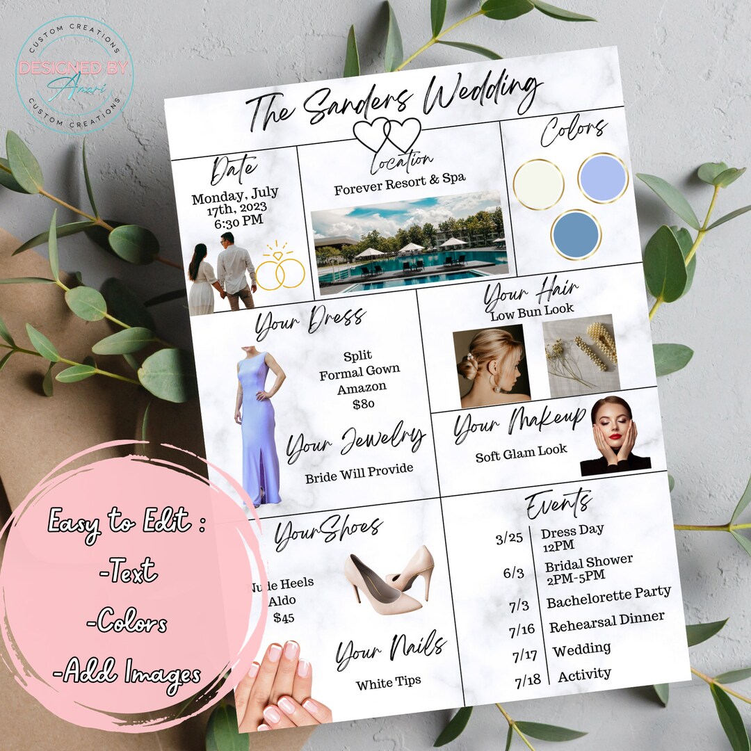 Bridesmaid Information Card, Printable Bridesmaid Card, Editable ...