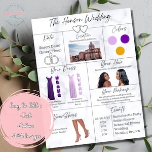 Bridesmaid Information Card, Printable Bridesmaid Card, Editable Bridesmaid Card, What to Expect, Bridesmaid Proposal