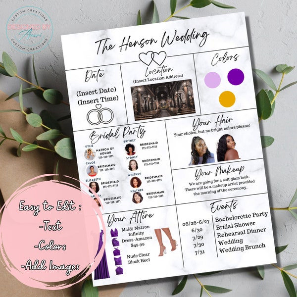 Bridesmaid Information Card Template, Printable Bridesmaid Card, Editable Bridesmaid Card, Bridesmaid Proposal Card