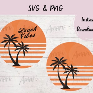 ヤシの木 SVG、PNG、夕日 SVG、ビーチのインスタントデジタルダウンロード
