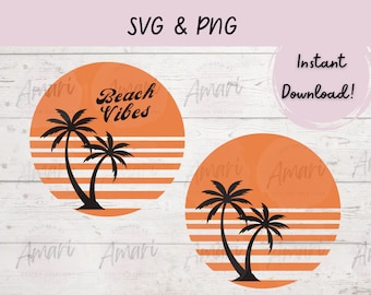 ヤシの木 SVG、PNG、夕日 SVG、ビーチのインスタントデジタルダウンロード
