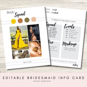 Bridesmaid Information Card, Printable Bridesmaid Card, Editable Bridesmaid Card, Bridesmaid Proposal Card Download, What to Expect
