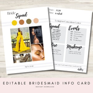 Editable Bridesmaid Information Card: Proposal & What to Expect (Digital Download)