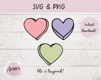 Candy Hearts SVG & PNG: Valentine Vector File (Digital Download)