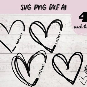 Heart SVG Bundle, Name Frame Heart, Doodle Heart, Valentines Heart SVG, PNG, Dxf, Ai, Name in Heart, Cricut Cut File, Silhoutte