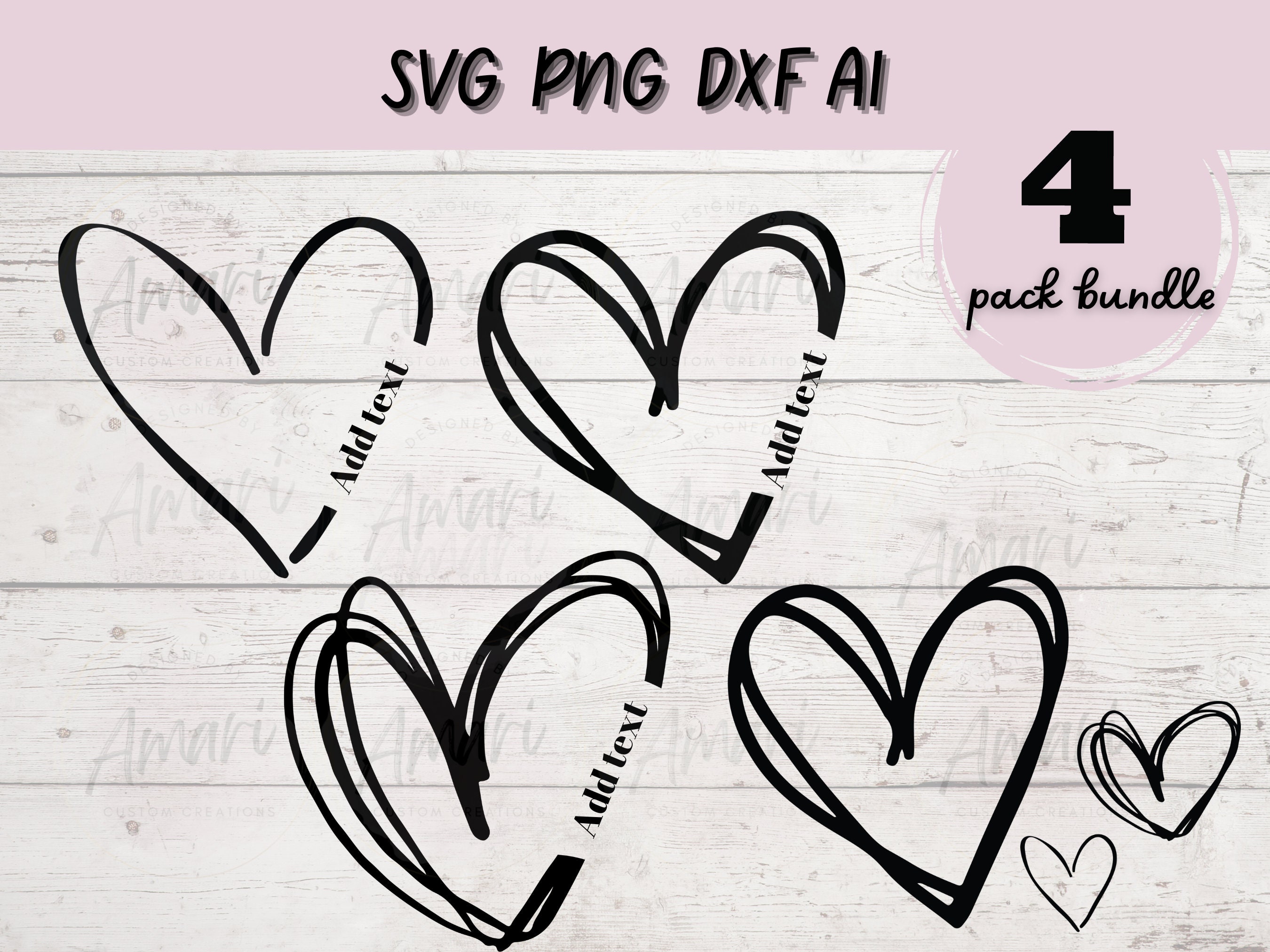 Doodle Heart SVG Bundle: Name Frame, Valentines Cut File (digital ...