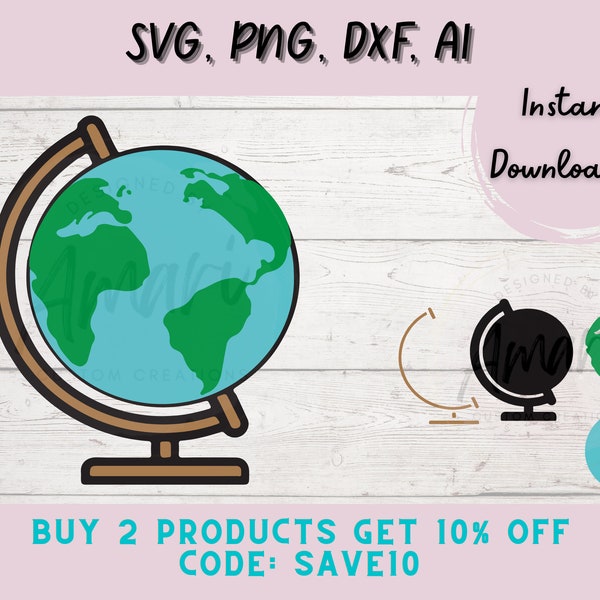 Globe Svg, Png, Dxf, Ai File, Spinning Globe Cut File, Layered Cricut File, Earth SVG, Earth Clipart