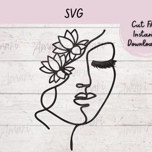Floral Face SVG, Woman Face Outline, Woman Face Drawing, Lotus Flower Face, Lotus Flower Svg, Abstract Face