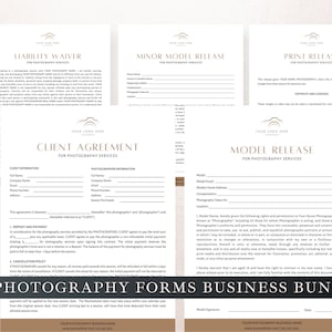 Photography Contract Template Bundle, Print Release, Model Release, Minor Model Release, Liability Waiver, Client Agreement, Edit in CANVA