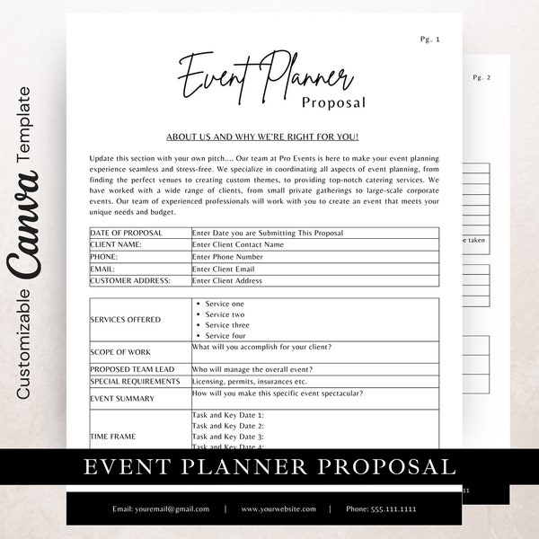 Event Planner Proposal Template | Edit in Canva, Event Planner Client Form, Wedding Planning Proposal, Event Management Proposal