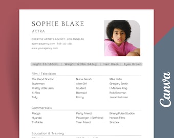Actor Resume Template CANVA | Acting Resume with Headshot Template | 8x10 Resume Template CANVA | Theatre Resume | Actor CV Template