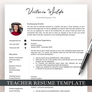 Teacher Resume Template with Photo, Teacher CV Template, Elementary Resume, Teaching Resume, Administration Resume, Education Resume