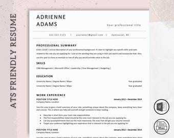 ATS Resume Template for Word and Pages, Applicant Tracking System Resume, Simple Resume, Cv ATS, CV Resume for Corporate Professionals