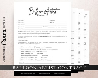 Ballonkünstler-Vereinbarung, Ballon-Stylist-Vereinbarung, Ballon-Dekor-Vereinbarung, Ballon-Stylist-Vertrag, Ballonkünstler-Vereinbarung, CANVA