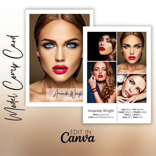 Modeling Comp Card Template, Modeling Photocard, Zed Card for Models, Z Card, Fashion Resume Photo Card, Modeling Compcard, Edit in CANVA