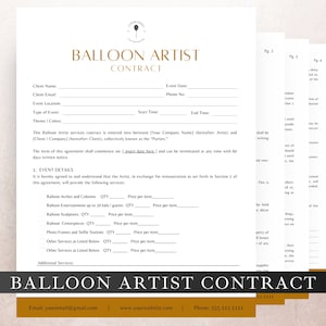 Balloon Artist Contract, Balloon Stylist Agreement, Balloon Décor Agreement, Balloon Stylist Contract, Balloon Artist Agreement, CANVA