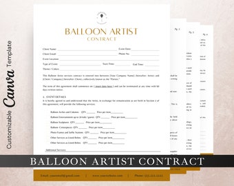 Ballonkünstler-Vereinbarung, Ballon-Stylist-Vereinbarung, Ballon-Dekor-Vereinbarung, Ballon-Stylist-Vertrag, Ballonkünstler-Vereinbarung, CANVA