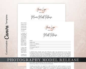 Model Release Form for Photography, Minor Model Release Form Editable in CANVA, Photography Marketing Template, Photography Model Release