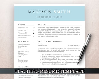 Teacher Resume Template, Teacher CV Template, Elementary Resume, Teaching Resume, High School Resume, Education Resume Template for MS Word