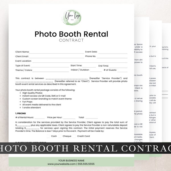 Photo Booth Rental Contract, Edit in Canva, Professional Photo Booth Agreement, Event Booth Rental Agreement with Terms and Conditions