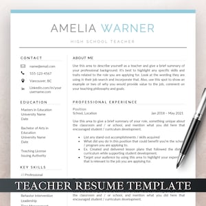 Teacher Resume Template for Word & Pages, Teacher CV Template, Elementary Resume, Teaching Resume, High School Resume, Education Resume