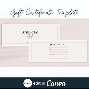 Plantilla de certificado de regalo personalizable, vale de regalo editable en Canva, certificado de regalo minimalista, plantilla de tarjeta de regalo para pequeñas empresas