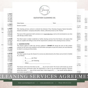 Cleaning Service Contract Template, Editable in Canva, Cleaning Agreement, Residential and Commercial Cleaning Contract, Janitorial Contract