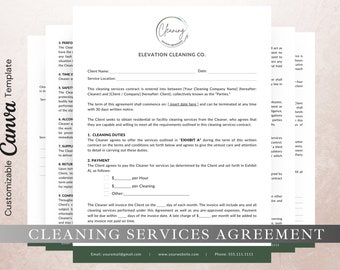 Cleaning Service Contract Template, Editable in Canva, Cleaning Agreement, Residential and Commercial Cleaning Contract, Janitorial Contract