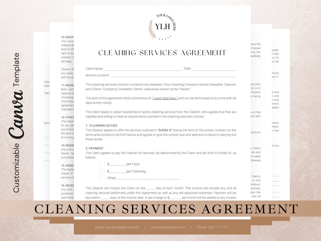 Cleaning Service Contract Template, Editable in Canva, Cleaning