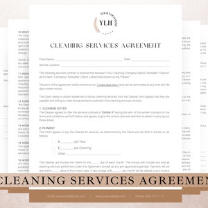 Cleaning Service Contract Template, Editable in Canva, Cleaning Agreement, Residential and Commercial Cleaning Contract, Janitorial Contract