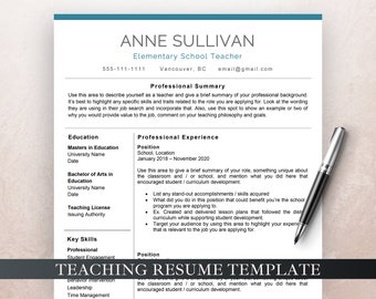 Teacher Resume Template for Word, Teacher CV Template, Elementary Resume, Teaching Resume, Administration Resume, Education Resume Template