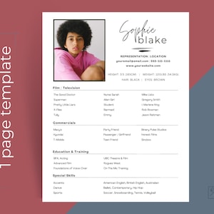 Actor Resume Template CANVA | Acting Resume with Headshot Template | 8x10 Resume Template CANVA | Theatre Resume | Actor CV Template