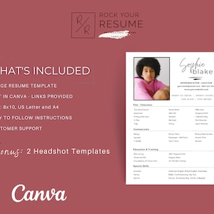 Actor Resume Template CANVA | Acting Resume with Headshot Template | 8x10 Resume Template CANVA | Theatre Resume | Actor CV Template