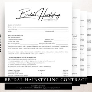Bridal Hairstylist Contract Template,  Editable in Canva, Bridal Contract for Freelance Hairstylists, Wedding Party Hair Services Contract