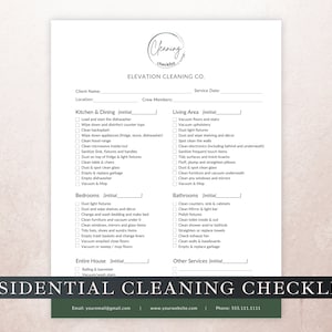 Professional Residential Cleaning Checklist, Editable in CANVA, Janitorial checklist, Editable House Cleaning Template, Maid Checklist