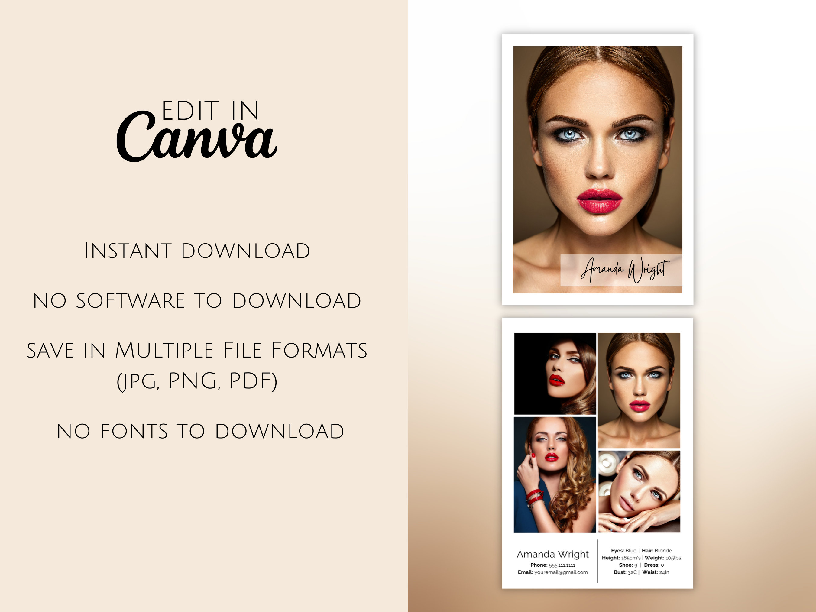 Modeling Card Design Modeling Comp Card Template, Modeling Photocard, Zed Card for Models, Z ...