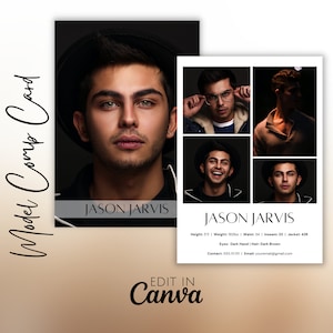 Modeling Comp Card Template, Modeling Photocard, Zed Card for Models, Z Card, Fashion Resume Photo Card, Modeling Compcard, Edit in CANVA