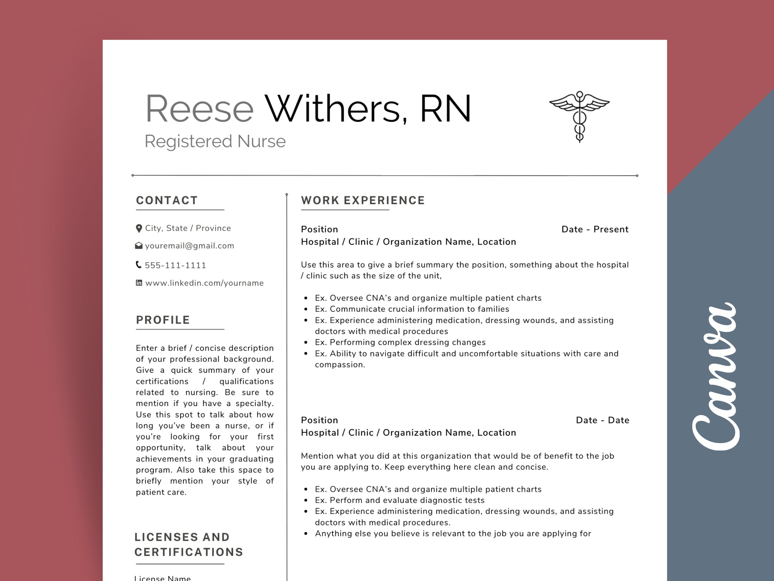 Nursing Resume Template, Nurse Resume Edit in Canva, Healthcare Resume., Student Nurse, RN Resume, Medical Assistant, Nursing CV, Medical CV