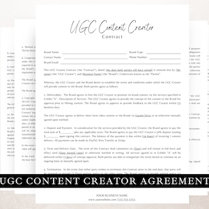 UCG Creator Contract | UGC Templates, UGC Agreement Template, User Generated Content, Content Creator, Influencer Contract Template
