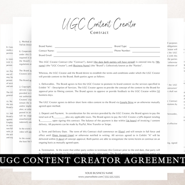 Content Creator Contract Template Etsy Content Creator Contract Template Etsy