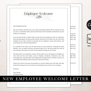 Carta de bienvenida para nuevos empleados editable en Canva o Microsoft Word, incorporación de nuevos empleados, formularios de recursos humanos para pequeñas empresas,