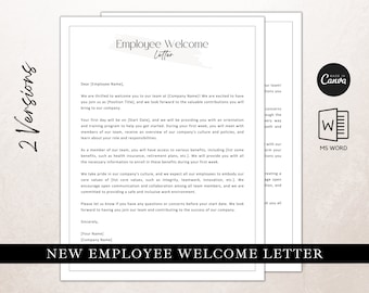 Carta de boas-vindas para novos funcionários editável em Canva ou Microsoft Word, integração de novas contratações, formulários de RH para pequenas empresas,