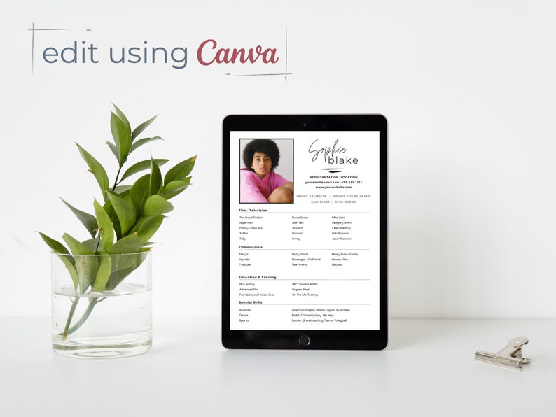 Actor Resume Template CANVA | Acting Resume with Headshot Template | 8x10 Resume Template CANVA | Theatre Resume | Actor CV Template