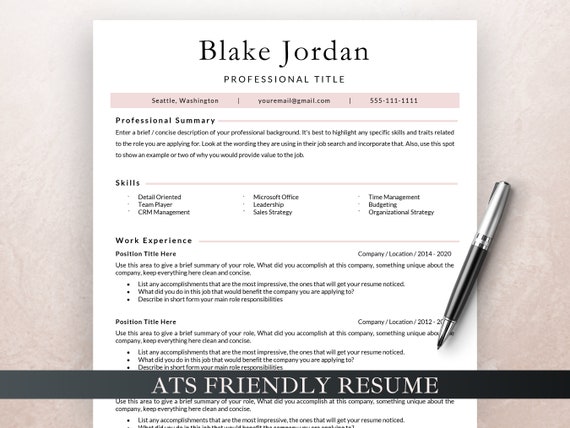 ATS Optimized Resume Template, Edit in MS Word, Pages, ATS Friendly Resume, Resume for Professionals, Applicant Tracking System, cv ats
