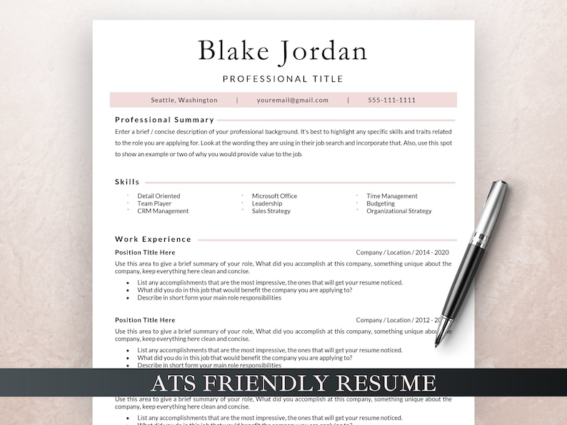 ATS Optimized Resume Template, Edit in MS Word, Pages, ATS Friendly ...