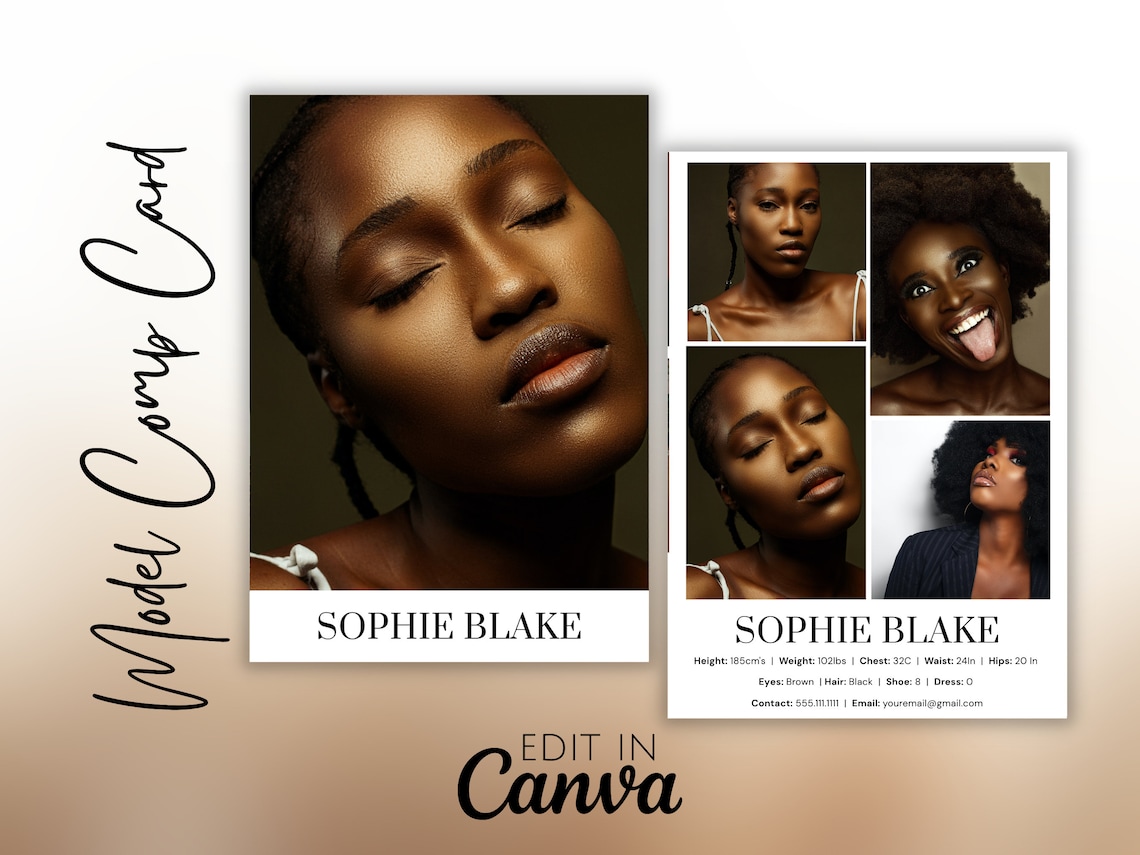 Modeling Comp Card Template Modeling Photocard Zed Card for - Etsy