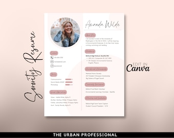Sorority Resume Template CANVA, Sorority Resume with Photo Template, Sorority CV Template, Sorority Recruitment Packet, Sorority Rush Resume